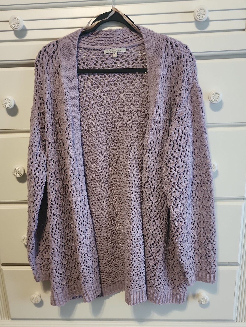 Women'a Open-Front Lavender Crochet Cardigan Sweater Size XL